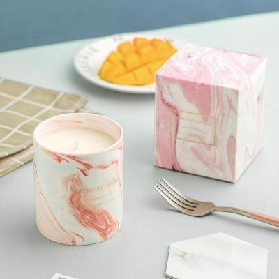 China Morden Scented Ceramic Marble Cup Soy Candle Smokeless Wax Candle Luxury Aroma Candle for sale