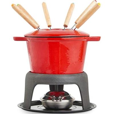 China Sustainable Factory Supply Enameled Cast Iron Cookware Meat Fondue Set 2 People for sale