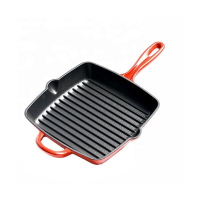 China General use for gas and induction cooker high quality non-stick enameled cast iron grilling square pan grill cookware for sale