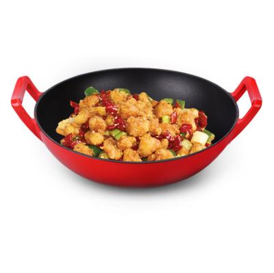 China Viable Safe Grade Wholesale Restaurant Cookware Cast Iron Wok With Two Big Ears for sale