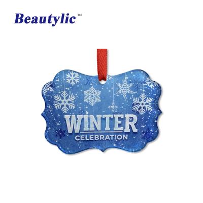 China Christmas Deoration LS-ACO09 Sublimation Christmas Ornament Sublimation Gloss White Heat Transfer Acrylic Photo Printing PMMA Flat Ornament for sale