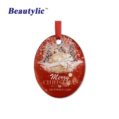 China Christmas Deoration LS-ACO01 Sublimation Christmas Ornament Sublimation Gloss White Heat Transfer Acrylic Photo Printing PMMA Flat Ornament for sale