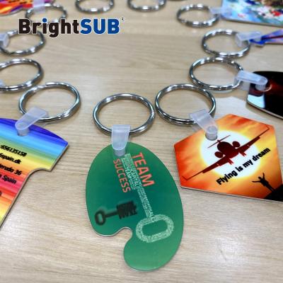 China BrightSUB 0.75mm Double Sided White Gloss Sublimation Metal Keychain Aluminum Heat Transfer Key Chain Photo Printing Hot Sale for sale