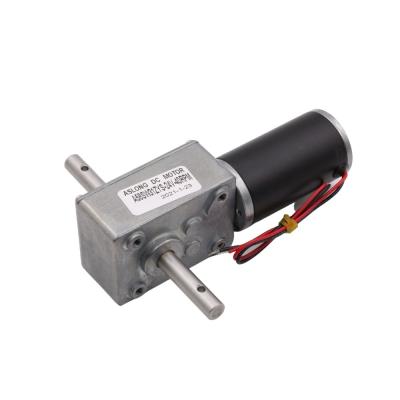 China Totally Enclosed High Torque Double Shaft 12V 24V DC Electric Motor 16-470 RPM Self-lock With Metal Gear Box For Car DC Worm Motor for sale