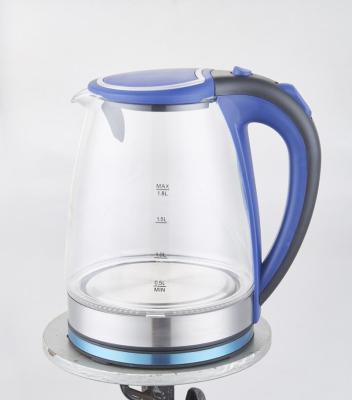 China 360 Degree Indicator Rotation Low Electric Glass Kettle Cordless LED Water Heater Tea Kettle 1.8L (62 oz) for sale