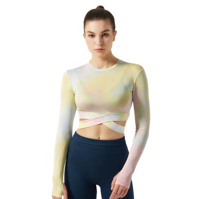 China Breathable Fashionable Tie Dye Women's Yoga Sport Long Sleeve Tops For Running And Exercising Light for sale