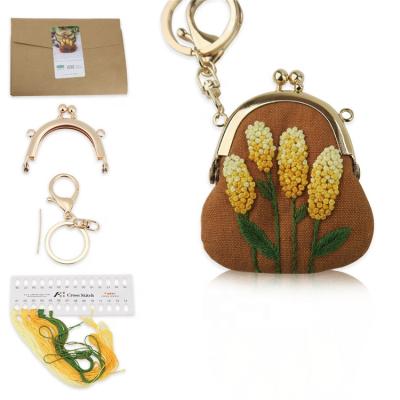 China Wholesale Durable Embroidery Key Ring Purse Material Package DIY Hand Embroidery Coin Bag for sale