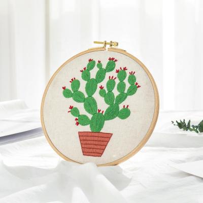 China Wholesale Handmade Craft Decoration Europe Cactus Frame DIY Embroidery Sewing Kit With Plastic Embroidery Hoop for sale