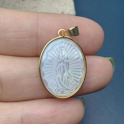 China Wholesale Custom Religious Guadalupe Religion Oval Necklace Pendants Gold White Sea Shell Charms For Jewelry Making for sale