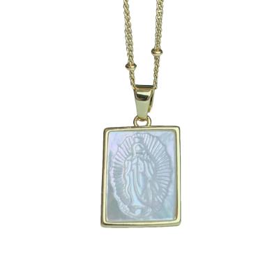 China Religious Square Religion Our Lady of Guadalupe Virgin Necklace For Women Shell Pendant Jewelry Wholesale Custom Pearlescent for sale