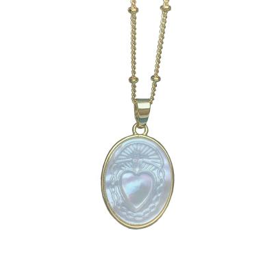 China Wholesale Custom Religious White Sea Shell Oval Sacred Heart Pendant Necklace For Women Jewelry 2021 for sale