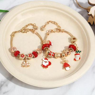 China TRENDY Santa Claus Snowflake Bells Charm Beaded Christmas Trees Bracelet for Women Kids Bracelet Gift Jewelry for sale