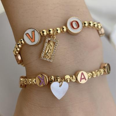 China Wholesale TRENDY Girls Custom Handmade Adjustable Letter Charm Bangle Virgo Heart Beaded Bracelet For Women Fashion Gift Jewelry 2021 for sale