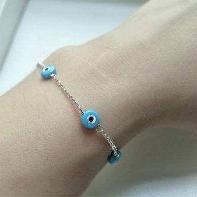 China FASHIONABLE Craft Women's DIY Jewelry Round Bead Blue Evil Eye Charm S925 Silver Bracelet for sale