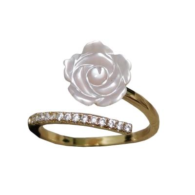 China 2020 Wholesale Cute New Alloy Plating 18k Gold Ring Women Shell Flower Zircon Girl Open Ring for sale