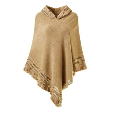 China Anti-wrinkle China supplier ladies' hooded cape with fringed edge crochet knitting patterns sweater poncho for sale