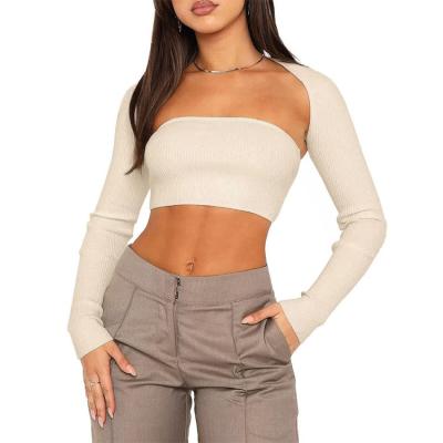 China Chinese Factory Anti-wrinkle Ribbed Long Sleeve Crop Top For Women Extinguishing Sexy Slim Fit Y2K Bodycon Knit Tops for sale