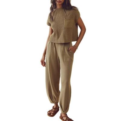 China Anti-Wrinkle New Style Women Two Piece Knit Teams Pullover Tops And High Waisted Pants Lounge Sets Sweater for sale