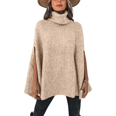 China 2023 Chinese Factory Women's Turtle Neck Fashion Chunky Knit Turtle Neck Poncho Sweater Cape Wrap Anti-wrinkle Jumper Tops Sweaters Pullover for sale