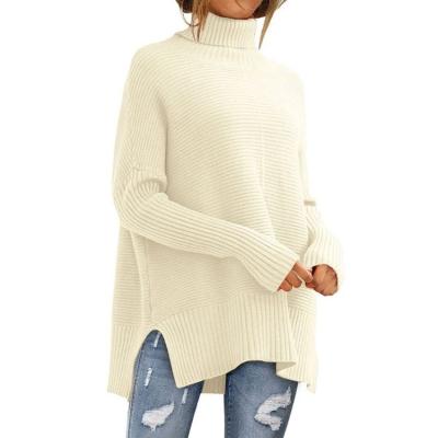 China Hot Sale Anti-Wrinkle Women's Turtle Neck Tunic Sweaters Oversized Batwing Wing Rolled Edge Long Sleeve Knit Sweater Tops for sale