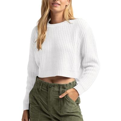 China Cropped Anti-wrinkle Women's Sweater Cable Knit Loose Soft Long Sleeve Crewneck Pullover Sweater Top for sale