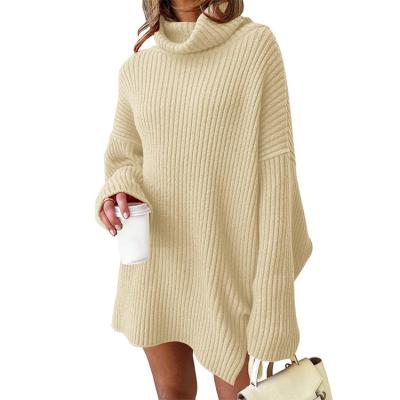 China Anti-wrinkle women's turtle neck batwing wing sleeve oversized autumn sweater 2023 plus size long tunic sweater ribbed knit dresses for sale