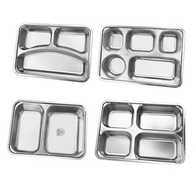 China Reusable Factory Sustainable School Cheap Round Metal Segmented Student Stainless Steel Tray With Compartment Food Tray For Lunch And Dinner for sale