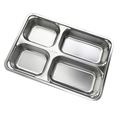 China Large Disposable Four-Grid Lunch Box Stainless Steel Food Lunch Box Dish for sale