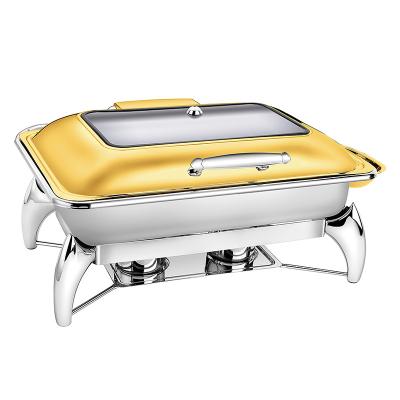 China Luxury Gold Plated Square Copper Heater Set Luxury Gold Plated Square Hot Copper Food Equipment Hotel Supplies Equipment Hotel Supplies Hot Pot for sale