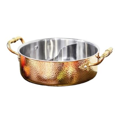 China Three Layers Stainless Steel Copper Pot Casserole Soup Cookware Hammer Sustainable Cooking Pot Cover Glass for sale