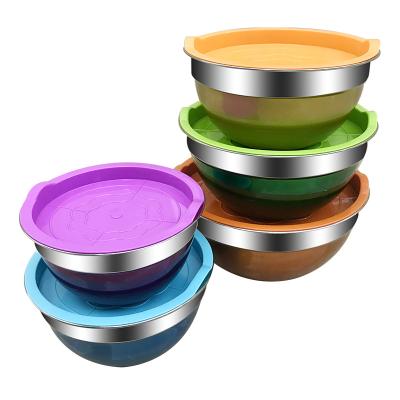 China Stainless Steel Bowl Mixing Bowl Set Color Cooking Sustainable Stackable Nested Mixing Bowl for sale