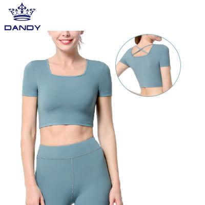 China Breathable Custom Logo Women's Yoga Shirt Seamless Activewear Comfortable Fitness Crop Top for sale