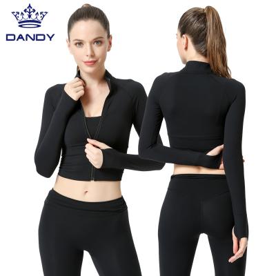 China Breathable Custom Seamless Stylish Workout Sports Black Crop Yoga Jacket for sale