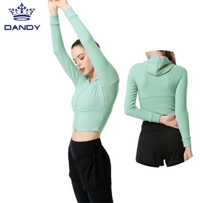 China Custom Seamless Stylish Crop Top Hoodies Workout Sports Ladies Breathable Zip Up Yoga Jacket for sale