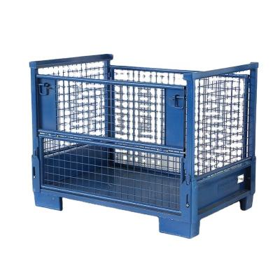 China Industrial Forklift Metal Folding Stackable Box Pallet Folding And Transport Cage Stillage Storage Stackable Folding Wire Mesh Container Steel for sale