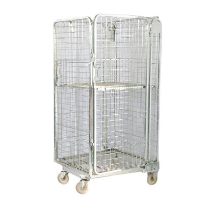 China 3 Sided Stackable Wire Mesh Roll Container Transport Rolltainer Rollcage Cargo Storage Big Box Industry Corrosion Protection for sale