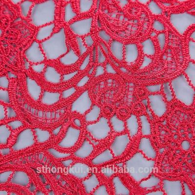 China Viable chemical burgundy lace fabric/100 polyester embroidery lace applique crochet fabric in China for sale