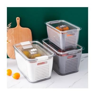 China Clear Plastic Freshness Keeping Kitchen Fridge Drain Basket Storage Organizer Bins Fish Flesh To Keep Fresh Containers For Fridge for sale