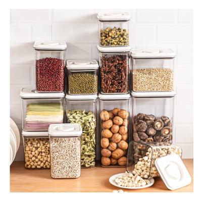 China 800/1400/2400ml Multifunctional Transparent Freshness Preservation Home Kitchen Jars Plastic Storage Set Square Pet Food Jars for sale