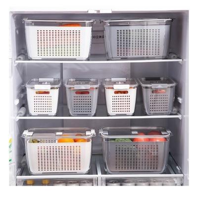 China Airtight Freshness Keeping Kitchen Fridge And Freezer Storage Containers Organizers With Drip Basket for sale