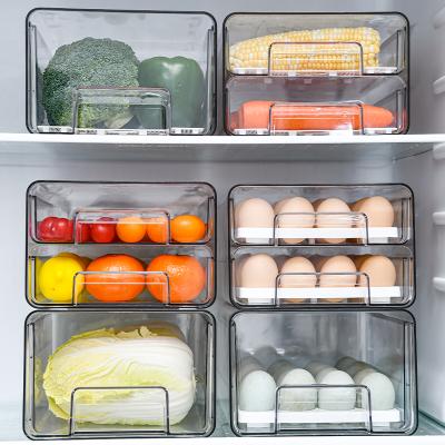 China Stackable Freshness Preservation Home Egg Storage Box Container Set Refrigerator Organizer Bins 1-2 Layer Plastic Box Set Vegetable Crisper With Lid for sale