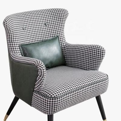 China New Style Comfortable Good Selling Gray And Orange Plaid Fabric Color Simple Sofa Chair Upholstery Leisure Home Furniture for sale