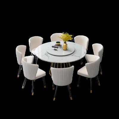 China 2021 modern dining table high quality and wood of new beautiful modern round shape marble legs table with 8 chairs for sale