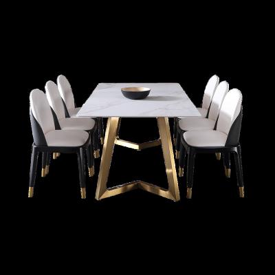 China Modern High Quality White Gold Rectangular Marble Table 2021 Modern Minimalist Living Room Dining Table for sale