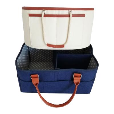 China 100% New Arrival Eco-friendly Amazing Design Round Bottom PU Leather With Rope Handle Baby Diaper Caddy Big for sale