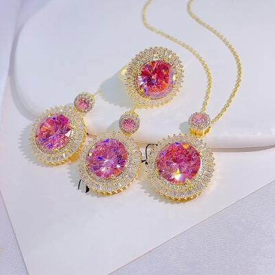 China CLASSIC 925 Sterling Silver Fine Jewelry Earring Luxury Zirconia Jewelry Set Fashion Female Gold Pendant Necklace for sale