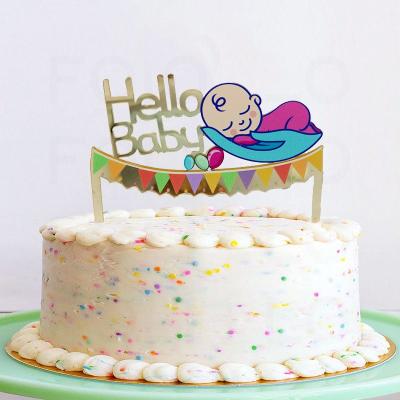 China Acrylic Mirror Gold Hello Baby Shower Baby Shower Cake Toppers Cake Decoration for Baby Shower for sale