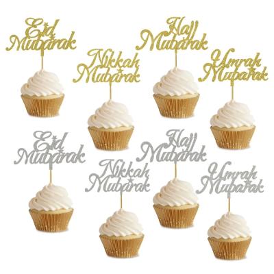 China 6pcs Glitter Nikkah Mubarak Cupcake Paper Topper For Cake Decoration for sale