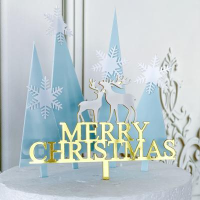 China Acrylic Christamas Decoration Snowflake Cake Topper For Merry Christmas Party Cake Decoration for sale