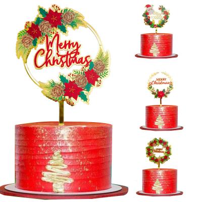 China Christamas Decoration Flowers Acrylic Merry Christmas Party Cake Topper For Decorating Christmas for sale